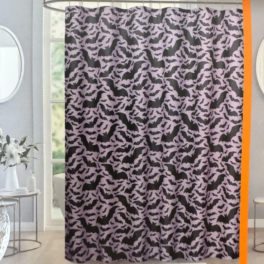 Black Bats Purple Goth Gothic Halloween Shower Curtain Set